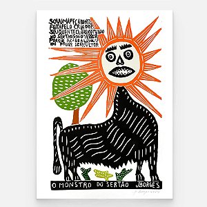 Xilogravura O Monstro do Sertão G - assinada por J. Borges - PE (Última Peça)