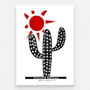 Xilogravura "Cacto Preto e Sol Laranja" M 2025 - Bacaro Borges - PE