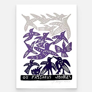Xilogravura Os Pássaros M - assinada por J. Borges - PE (Última Peça)
