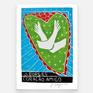 Xilogravura Coração Amigo P - assinada por J. Borges - PE (Última Peça)