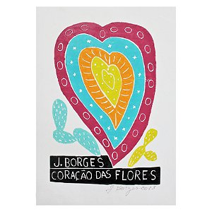 Xilogravura "Coração das Flores" P - J. Borges - PE