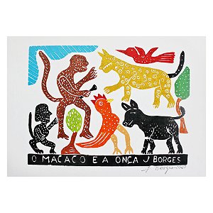 Xilogravura "O Macaco e a Onça" M - J. Borges - PE