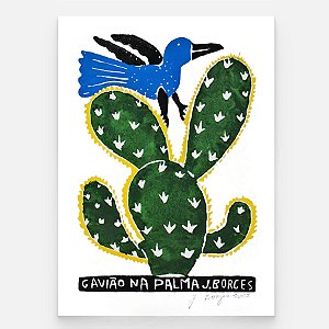 Xilogravura Gavião na Palma M - assinada por J. Borges - PE (Última Peça)