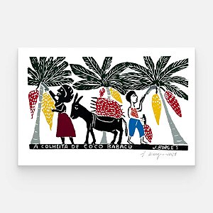 Xilogravura A Colheita de Coco Babaçu G - assinada por J. Borges - PE (Raridade)