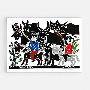 Xilogravura Os Boiadeiros G - assinada por J. Borges - PE