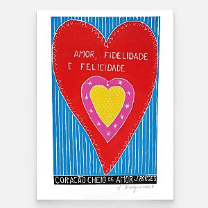 Xilogravura Coração Cheio de Amor G - assinada por J. Borges - PE (Última Peça)