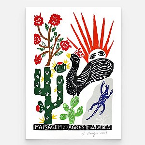 Xilogravura Paisagem do Agreste G - assinada por J. Borges - PE