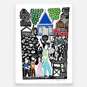 Xilogravura O Cordelista na Feira G - assinada por J. Borges - PE (Última Peça)