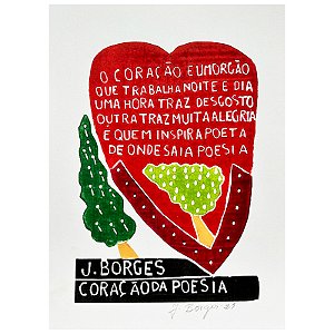 Xilogravura "Coração da Poesia" P - J. Borges - PE