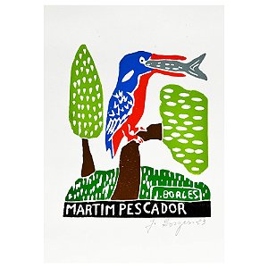 Xilogravura "Martim Pescador" P - J. Borges - PE