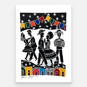 Xilogravura "Dançarinos" M - Bacaro Borges - PE