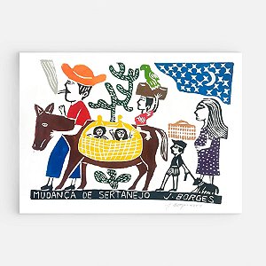 Xilogravura Mudança de Sertanejo G - assinada por J. Borges - PE