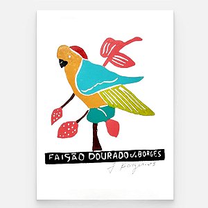 Xilogravura Faisão Dourado P - assinada por J. Borges - PE (Última Peça)