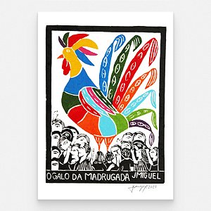 Xilogravura "O Galo da Madrugada" M - J. Miguel - PE
