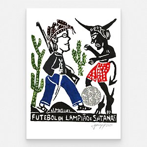 Xilogravura "Futebol de Lampião e Satánas" M - J. Miguel - PE