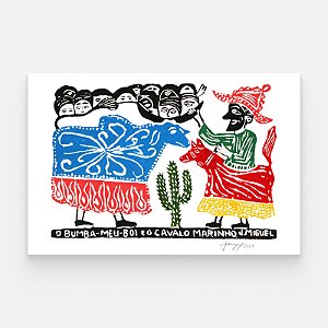 Xilogravura "O Bumba meu Boi e o Cavalo Marinho" M - J. Miguel - PE