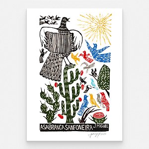 Xilogravura "Asa Branca Sanfoneira" G - J. Miguel - PE
