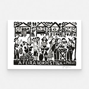 Xilogravura "A Feira Nordestina" P - J. Miguel - PE