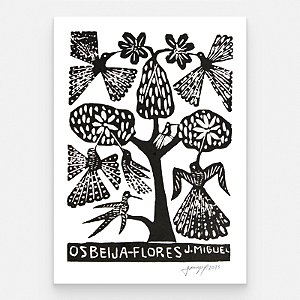 Xilogravura ''Os Beija Flores" P - J. Miguel - PE