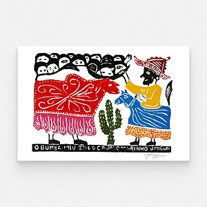 Xilogravura ''O Bumba meu Boi e o Cavalo Marinho" P - J. Miguel - PE