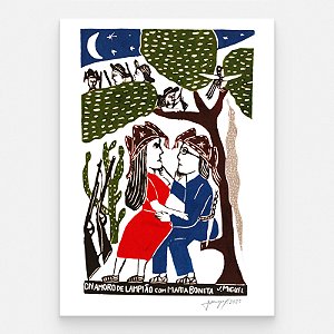 Xilogravura ''O Namoro de Lampião com Maria Bonita" G - J. Miguel - PE