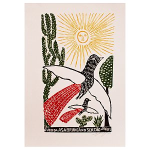 Xilogravura ''O Voo da Asa Branca no Sertão" G - J. Miguel - PE