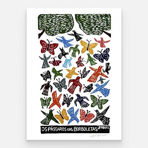 Xilogravura ''Os Pássaros e as Borboletas" G - J. Miguel - PE