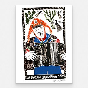 Xilogravura ''Luiz Gonzaga o Rei do Baião" G - J. Miguel - PE