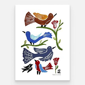 Xilogravura "Pássaros na Natureza" P - Edna - PE