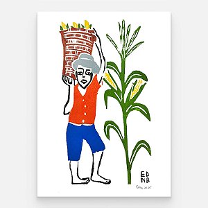 Xilogravura "Carregando Milho" P - Edna - PE