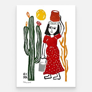 Xilogravura "Carregando Água" P - Edna - PE