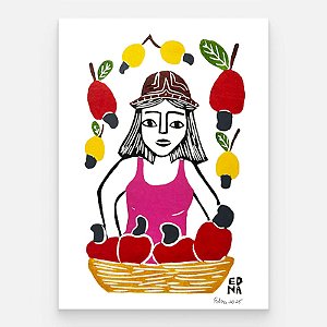 Xilogravura "Colhendo Caju" M - Edna - PE