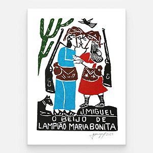 Xilogravura ''O Beijo de Lampião e Maria Bonita" P - J. Miguel - PE