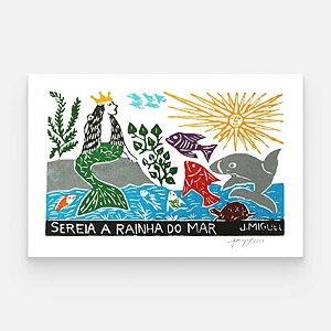 Xilogravura ''Sereia A Rainha do Mar" M - J. Miguel - PE