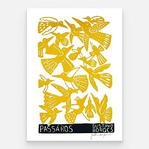 Xilogravura Pássaros Amarelos P - Gustavo Borges - PE