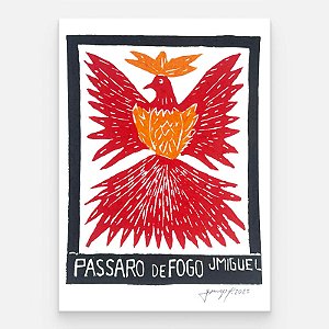 Xilogravura "Pássaro de Fogo" P - J. Miguel - PE