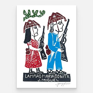 Xilogravura "Lampião e Maria Bonita" P - J. Miguel - PE