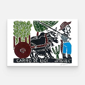 Xilogravura "O Carro de Boi" P - J. Miguel - PE