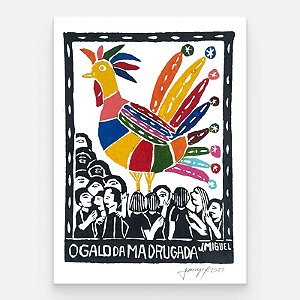 Xilogravura "O Galo da Madrugada" P - J. Miguel - PE