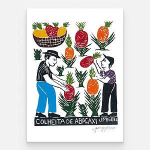Xilogravura "A Colheita de Abacaxi" M - J. Miguel - PE
