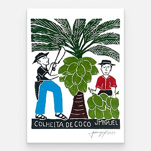 Xilogravura "A Colheita de Coco" M - J. Miguel - PE