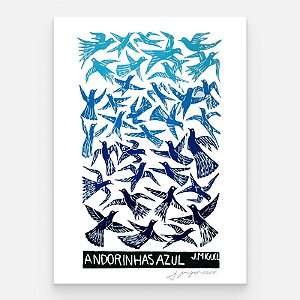 Xilogravura "Andorinhas Azul" G - J. Miguel - PE