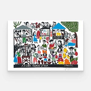 Xilogravura "A Feira Nordestina" G - J. Miguel - PE