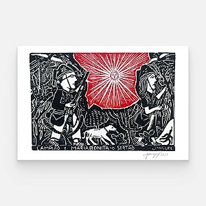 Xilogravura "Lampião e Maria Bonita no Sertão" G - J. Miguel - PE