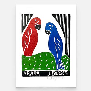 Xilogravura Arara P - assinada por J. Borges - PE (Última Peça)
