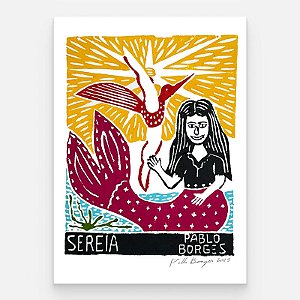 Xilogravura "Sereia" P - Pablo Borges - PE