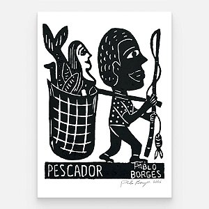 Xilogravura "Pescador" P - Pablo Borges - PE