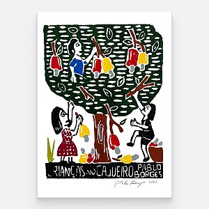 Xilogravura "Crianças no Cajueiro" P - Pablo Borges - PE