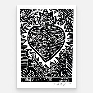 Xilogravura ''Coração Sagrado" M - Pablo Borges - PE