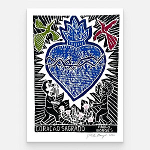 Xilogravura ''Coração Sagrado" M - Pablo Borges - PE